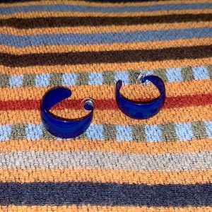 Thick blue hoop 80s earrings